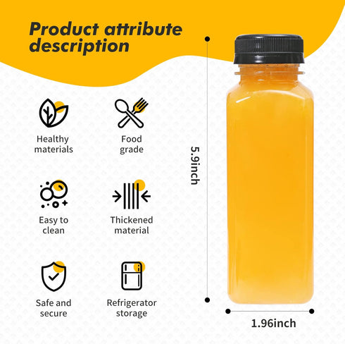 MANSHU 10 OZ Plastic Juice Bottles, Reusable Bulk Beverage Containers, with Black Tamper Evident Lids for Juice, Milk and Other Beverages 10Pcs....