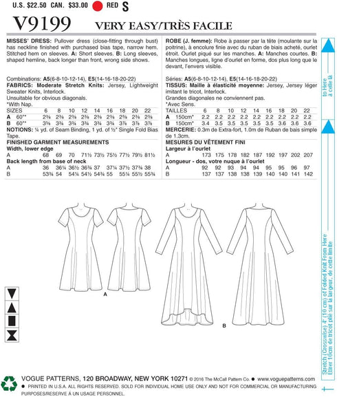 Vogue Patterns Misses' Knit Fit and Flare Dresses Sewing Pattern, 14-16-18-20-22, Red...