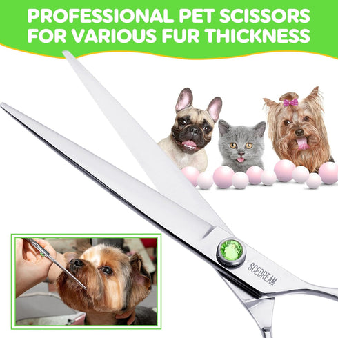 Dog Grooming Scissors 7.4" Professional Straight Dog Grooming Scissors, 440C Stainless Steel Grooming Scissors, Ergonomic Pet Grooming Shears with...