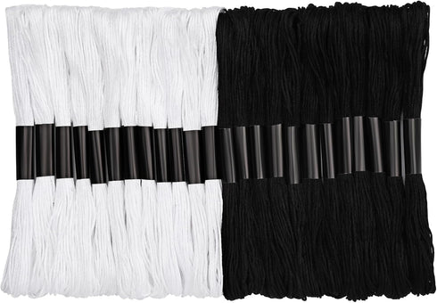 Black and White Series Embroidery Thread, Embroidery Cross Floss, Embroidery Thread Floss Set Including Plastic Floss Bobbins, Needle Threader, Ha...