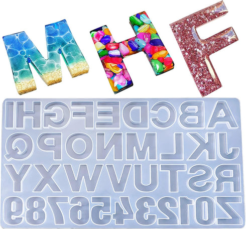 DIY Letters Backwards Silicone Mold Alphabet Number Silicone Molds Large Clear Resin Mold Jewelry Keychain Casting Mold Epoxy Resin Craft Supplies...