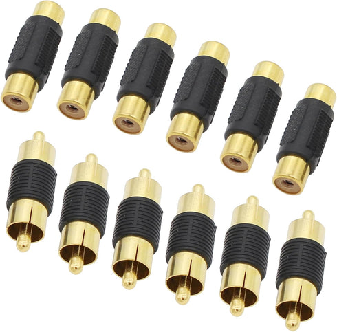 RCA Adapter, 6pcs RCA Female to Female Coupler and 6pcs RCA Male to Male Coupler Gold Plated for Phono, Speaker, Amplifier and RCA Cable Extension...