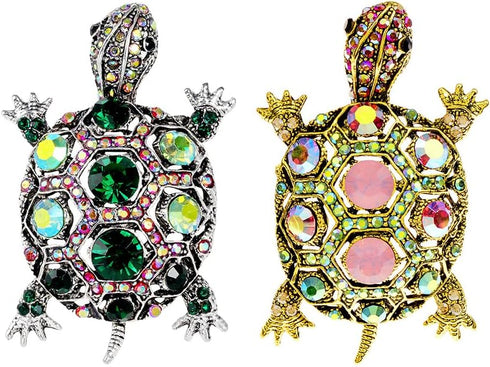 2Pcs Vintage Rhinestone Turtle Brooch for Men Stylish Animal Pin for Any Occasion...