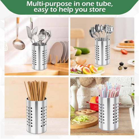EORTA Stainless Steel Kitchen Utensil Holder Flatware Cylinder Silverware Draining Organizer Drying Rack with Round Drain Holes for Forks, Knives,...