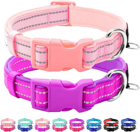 azuza 2 Pack Neoprene Padded Dog Collar for Small Dogs, Reflective Dog Collar with ID Tag Ring, Adjustable Safe and Comfy Dog Collars,Purple/Pink,...