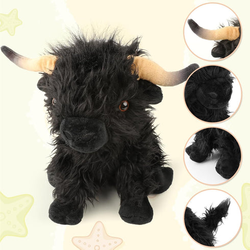 Cute Highland Cows Stuffed Animals,10.5 inches Two Color Realistic Cow Plush Toy,Animals Cattle Plush Farm Toy,Farm Plushie Christmas Birthday Pre...