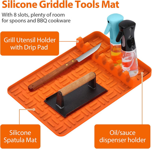 Silicone Griddle Tools Mat for Blackstone,Spatula Mat with Drip Pad Grill Mat,Side Shelf Mat for Blackstone Food Grade Grill BBQ Caddy Utensils Ho...