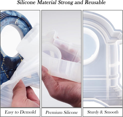 Resin Clock Molds, Table Clock Mold for Resin, Mantel Silicone Molds Kit for Epoxy Resin Casting, DIY Home Decor with 2 Clock Faces...