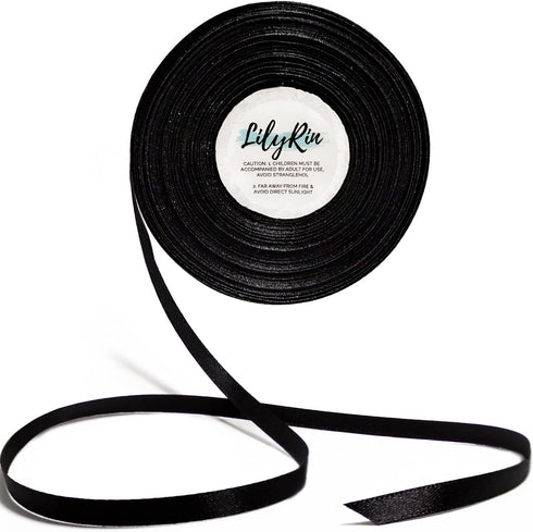 Black Ribbon 1/4 Inches 36 Yards Satin Roll Perfect for Scrapbooking, Art, Halloween, Wreath, Corset, Floral, Packing Birthday, Wrapping Christmas...