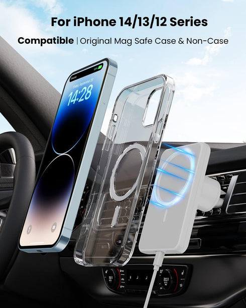 JoyGeek Magnetic Wireless Car Charger, Compatible with Mag-Safe Car Mount Charger for iPhone 14/13/12 Series, Car Air Vent Phone Holder Mount with...