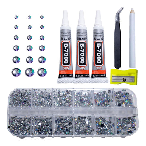 b7000 Glue Clear with silver Rhinestones for Crafting,3600Pcs Rhinestones with 3Pcs Adhesive Glue Rhinestone Picker Tool?bedazzler kit with Rhines...