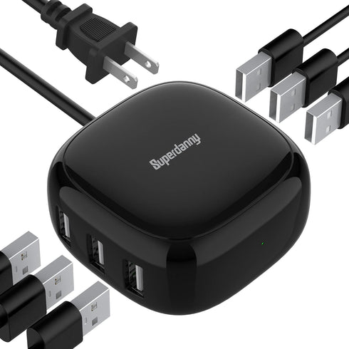 SUPERDANNY 6-Port USB Charger 8A, 40W Mini USB Charging Station, Charging Station for Multiple Devices, 4ft Cable, Compatible with iPhone, iPad, G...