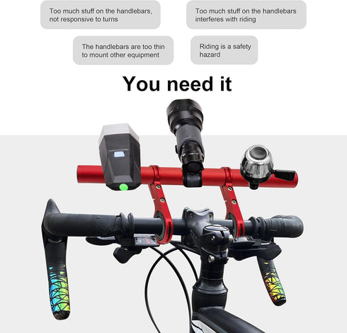 Bike Handlebar Extender, 11.8in Double Bicycle Handlebar Extension Bracket,Multifunctional Aluminum Alloy Bracket Extension for Holding Bicycle Sp...