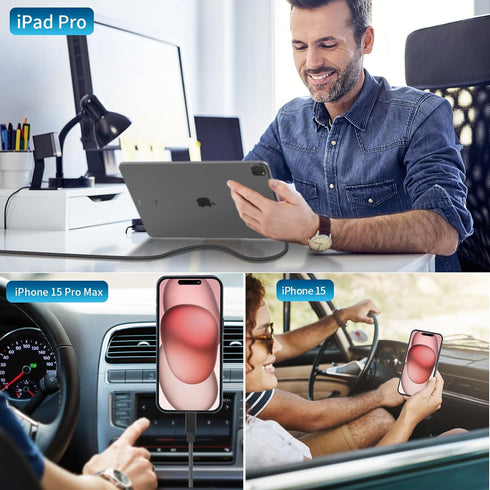 ?MFi Certified?iPhone 15 Fast Car Charger, Linocell 72W Dual PD Car Power Cigarette Lighter USB-C Fast Car Charge Adapter+2Pack Type-C Braided Cab...