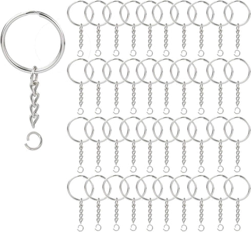 100 Pack Key Ring with Chain and Open Jump,1 inch Split Round Keychain Rings Bulk for Craft Making Jewelry...