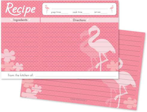 Home Advantage Pink Flamingo Design Set Double Sided Family 4x6 Recipe Cards, Set of 50...