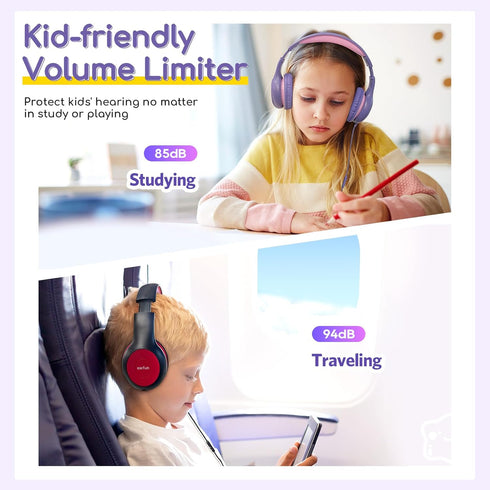 EarFun Kids Headphones Wired with Microphone, 85/94dB Volume Limit Headphones for Kids, Portable Wired Headphones with Shareport, Stereo Sound Fol...