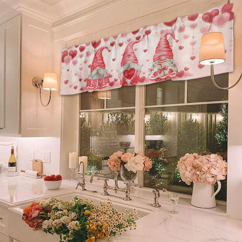 ALAGEO Valentines Valances Windows Curtain Pink Gnomes Kitchen Valances Rod Pocket Love Heart Balloon Window Curtain Short Topper Curtains for Val...
