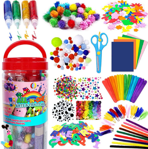 FUNZBO Arts and Crafts Supplies for Kids - Craft Kit with Glitter Glue Stick, Pipe Cleaners Craft & Craft Tools, DIY School Supplies Kit, Girls To...