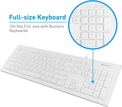 Macally 104 Key USB Wired Keyboard and Mouse Combo with Apple Shortcut Keys for Mac, iMac, Macbook, and Windows PC (MKEYECOMBO), White...