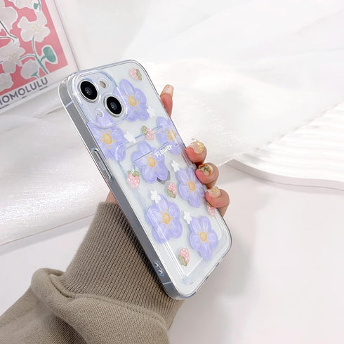 NITITOP Compatible for iPhone 14 Case Clear with Card Holder, Cute Flower Phone Cover for Women Girl, Protective Soft TPU Shock-absorbing Wallet C...