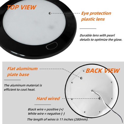 Dream lighting 12Volt RV LED Interior Light Fixture Black Shell Ceiling Downlight with Switch Warm White Lighting 300lm 5inch...