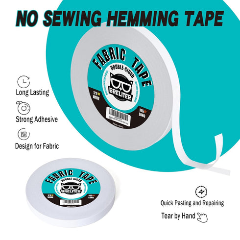 Double-Sided Sticky Fabric Tape - Adhesive Cloth Tape Press-on Tape, No Sewing or Ironing, Gluing, Alterations and Hemming Tape - 1/2inch Wide 165...