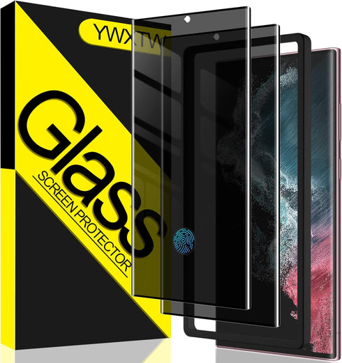 YWXTW [2 Pack Support Fingerprint Unlock Tempered Glass Screen Protector for Samsung Galaxy S22 Ultra,Anti-Spy 9H Tempered Glass Film, Anti-Scratc...