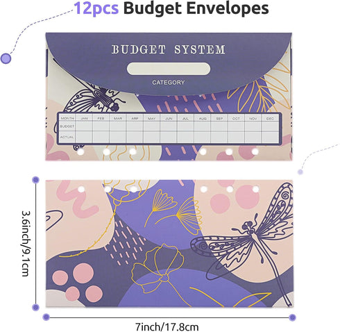 12pcs Cash Envelopes for Budgeting for A6 Budget Binder, 6-Holes Money Organizer for Cash for Cash Stuffing Envelopes...