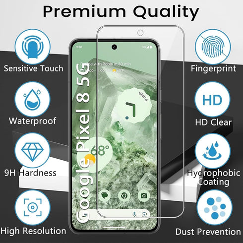 4 Pack Screen Protector for Google Pixel 8 with 4 Pack Camera Lens Protector, 9H Tempered Glass Film Anti-Fingerprint Case Friendly...