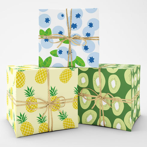 JarThenaAMCS 12 Sheet Fruit Wrapping Paper Strawberry Lemon Pineapple Gift Wrap Paper Bulk Summer Decorative Art Paper Folded Flat for Birthday Ba...