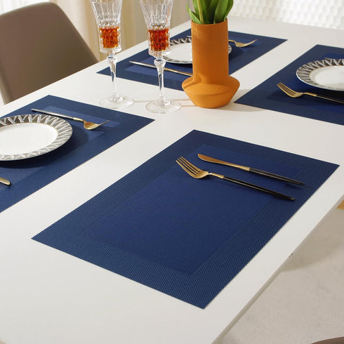 Vinyl Placemats Heat-Resistant Table Mats Washable Easy Clean Plastic Placemats for Dining Table Set of 4 (Blue)...