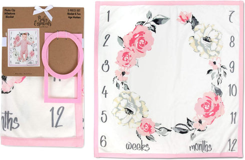 Baby Weekly, Monthly Milestone Blanket for Baby Boys and Girls with Month & Week Markers for Swaddling and Baby Photo Props (Floral Roses)...