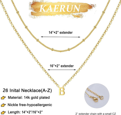 KAERUN Layered Initial Ncklaces for Women 14K Gold Plated Dainty Initial Necklaces Tiny Cute Name Necklaces Personalized Initial Letter A-Z Gold J...