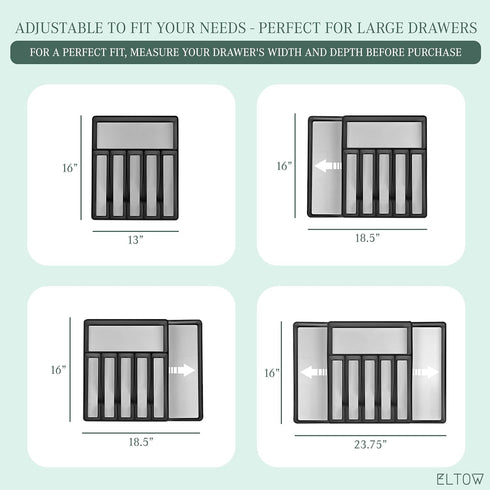 ELTOW Large Expandable Silverware Drawer Organizer, 8 Compartment Non-Slip & Adjustable Silverware Organizer for Drawer, Kitchen Organization for ...