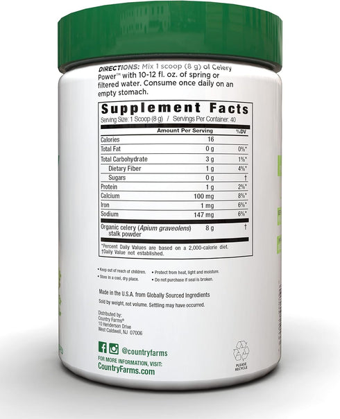 COUNTRY FARMS Super Celery Powder, 100% Celery Powder, Supports Healthy Digestion, Helps Cleanse & Detoxify, Antioxidant Support, 40 Servings, 11....