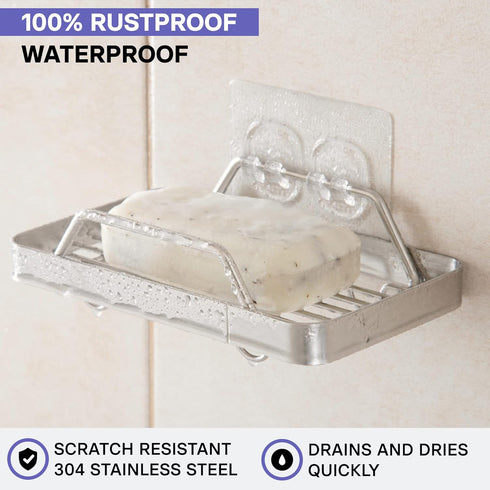 KINCMAX Premium Adhesive Soap Holder for Shower Wall - Drill Free Bar Soap Dish for Bathroom Storage - Stainless Steel Shower Soap Caddy w/Adhesiv...