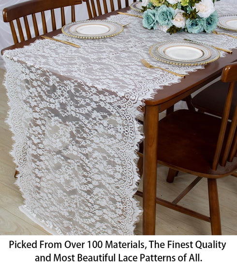 ShinyBeauty Lace-Table-Runner 30x120-Inch White Lace Table Cloth Runner Vintage Lace Table Cover Rustic Runner Party Tablecloth Floral Embroidered...