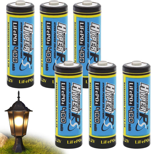 (6-Pack) 3.2V LiFePo4 14430 (14 x 43mm) 400mAh Rechargeable Battery for Solar Panel Light, Tooth Brush, Shaver, Flashlight...