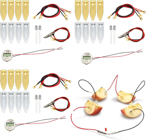 3 Sets Fruit Battery Science Experiment Kit for Home Teaching Toy, Orange Lemon Potato Battery Physics Teaching Experiment with Electronic Clock E...