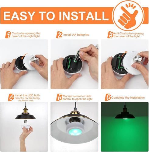 2 Pack Battery Operated Light Bulbs, 13 RGB Color Battery Powered LED Light Bulb with Remote Control, Dimmable E26 Screw in Puck Lights for Non El...