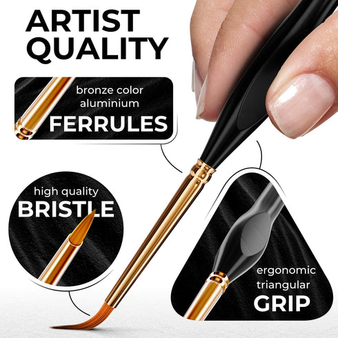 Professional Miniature Paint Brushes - Paint Brush Set of 10 Detail Paint Brushes - for Fine & Art Painting - w/Comfortable Grip Handles - Perfect...