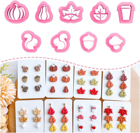Keoker Fall Polymer Clay Cutters - Maple Leaf Clay Cutters for Earrings Making, 9 Shapes Autumn Clay Earrings Cutters, Clay Cutters for Polymer Cl...