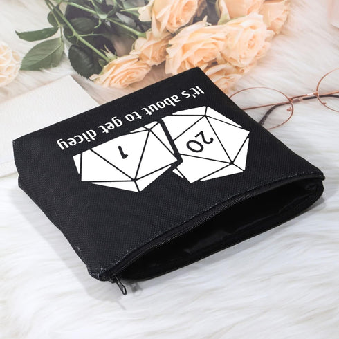 POFULL Dice For Dragons D20 RPG Gamer It's About To Get Dicey Cosmetic Bag DND Gifts Tabletop Role Playing Gamer Gift (It's about to get bag)...