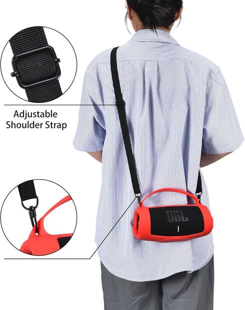 LICHIFIT Silicone Protective Cover Frame Case Skin for JBL Charge 5 Wi-Fi/Charge 5 Bluetooth Speaker Shell Sleeve Hand Bag Shoulder Case Box Acces...