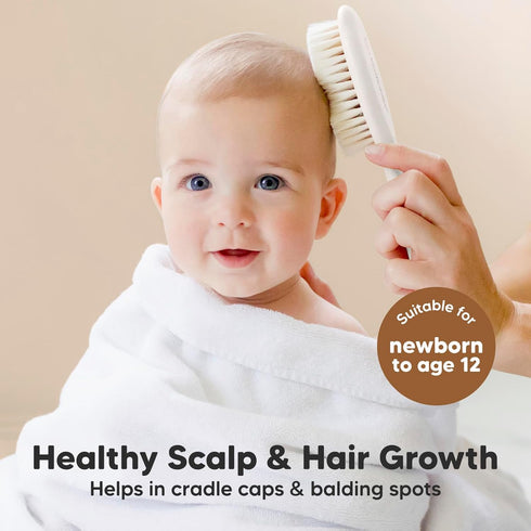 Baby Hair Brush and Comb Set for Newborn - Wooden Baby Hair Brush Set with Soft Goat Bristle, Baby Brush Set for Newborns, Baby Brush and Comb Set...