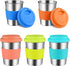 KEREDA Kids Stainless Steel Cups With Silicone Lids & Sleeves, 5 Pack 8 oz. Drinking Tumblers...
