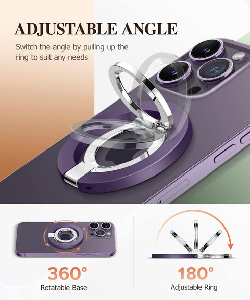 GVIEWIN Magnetic Phone Ring Holder, Compatible with MagSafe Phone Grip with Adjustable Stand, Magnet Phone Ring Kickstand for iPhone 15 Pro Max/Pl...