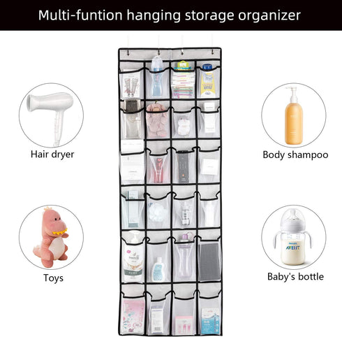 Over The Door Shoe Organizer, Hanging Shoe Organizer with 24 Mesh Large Pockets Door Shoe Rack Organizer for Men Women Kids Hanging Shoe Storage B...