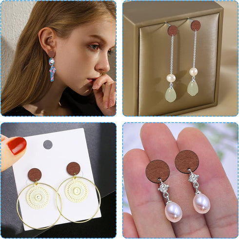 Wood Earring Studs for Jewelry Making,100Pcs Wooden Earrings Findings Flat Round Earring Posts with Loop Wooden Earring Pin Stud Bulk with Butterf...